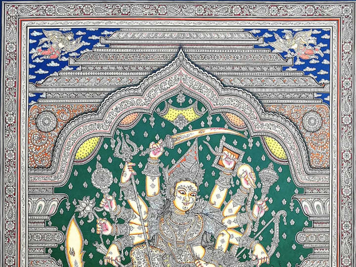 Devi Durga Killing Mahishasura Patachitra Pattachitra Painting on Silk · view 3