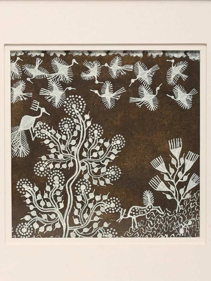 Tree with Chirping Birds Warli Painting on Cloth · view 3