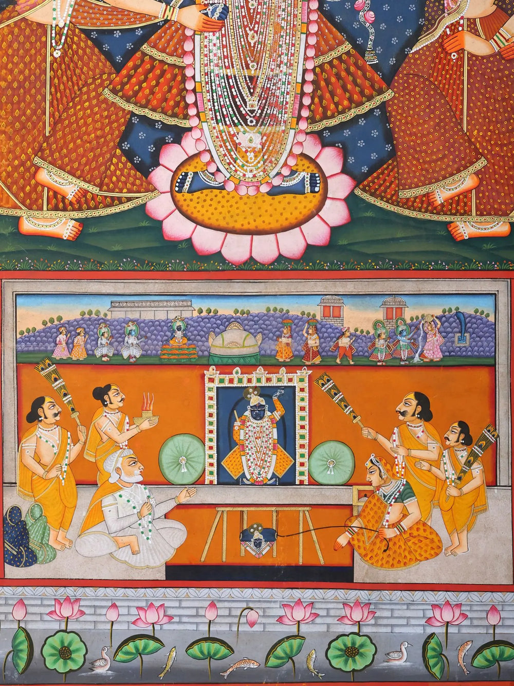 Divine Shrinathji with Gopis | Large Hand-Painted Nathdwara Pichwai