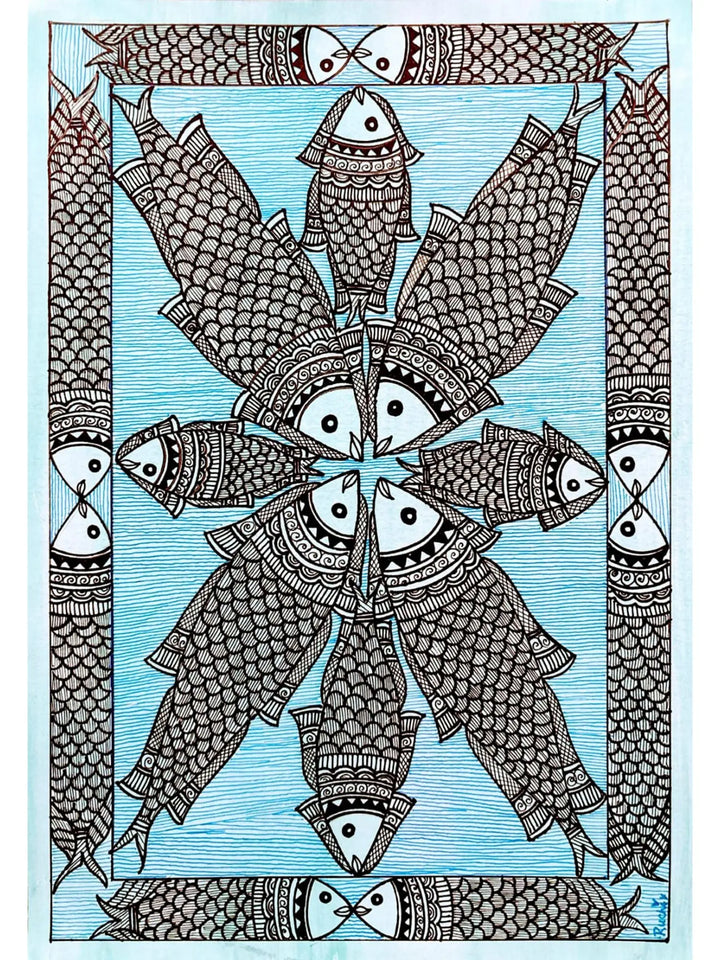 The Auspicious Matsya Raas Madhubani Painting on Paper · view 1