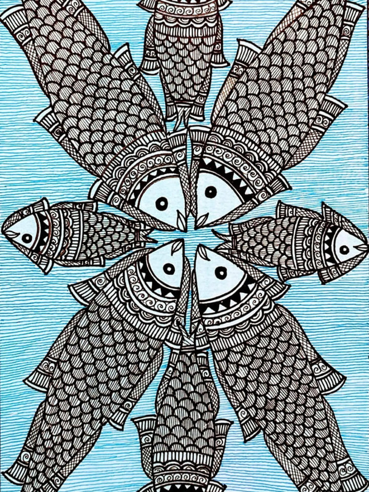 The Auspicious Matsya Raas Madhubani Painting on Paper · view 2