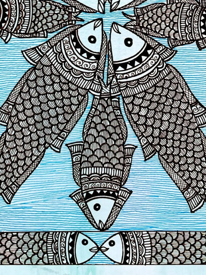 The Auspicious Matsya Raas Madhubani Painting on Paper · view 3