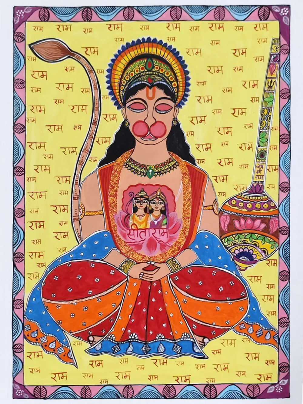 Lord Hanuman Revealing Lord Ram and Goddess Sita | Acrylic Color on Cold Pressed Paper | By Nishu Singh
