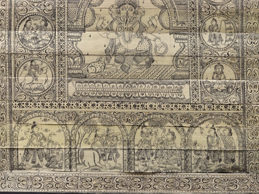 Birth of Ganesha Story Painting on Palm Leaf by Rabi Behera