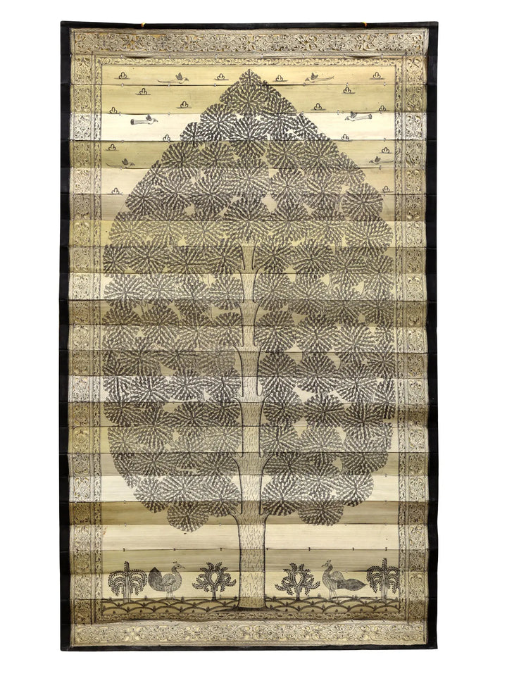 Tree of Life with Peacock and Birds Painting on Palm Leaf by Rabi Behera · view 1