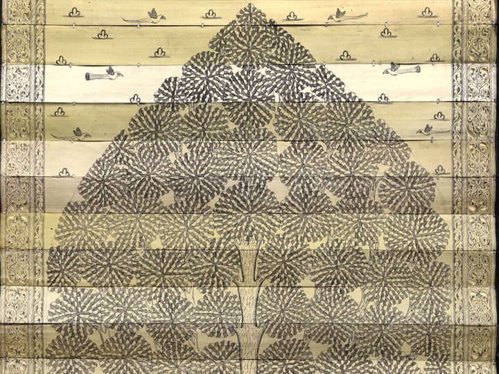 Tree of Life with Peacock and Birds Painting on Palm Leaf by Rabi Behera · view 2