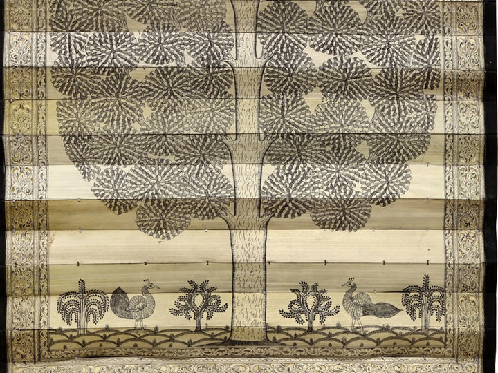Tree of Life with Peacock and Birds Painting on Palm Leaf by Rabi Behera · view 3