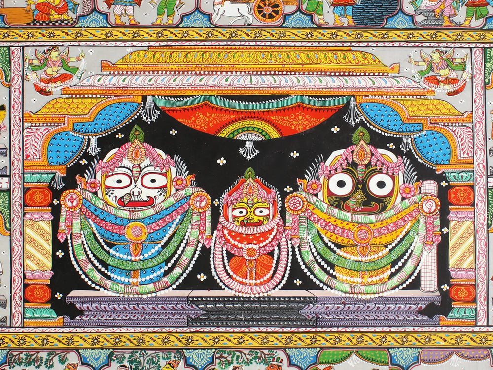 Hindu Deities Jagannatha Balabhadra and Subhadra | Patta Painting | Odisha Art