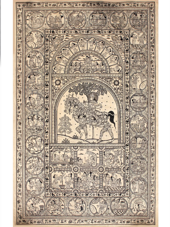 Shri Krishna Leela Painting on Tussar Silk · view 1