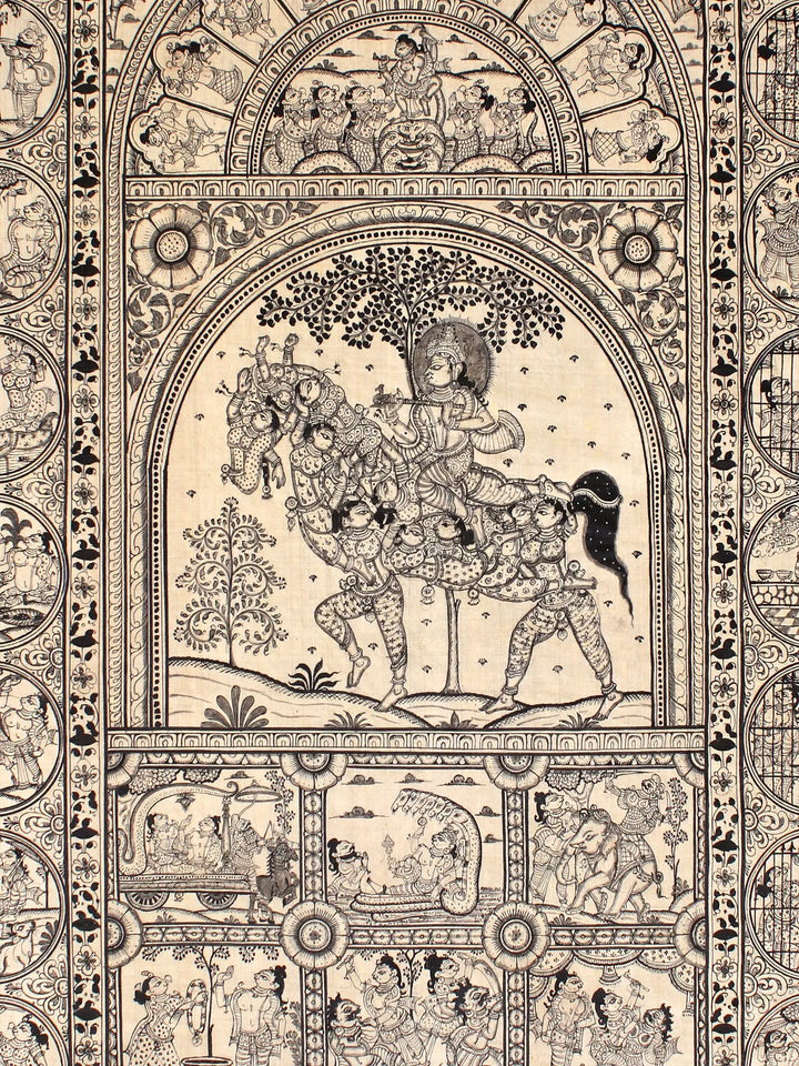 Shri Krishna Leela Painting on Tussar Silk · view 4