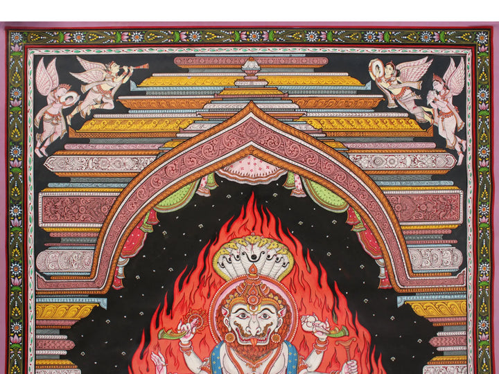 Superfine Gods Worshipping Jagannatha Narasimha Painting on Tussar Silk · view 3