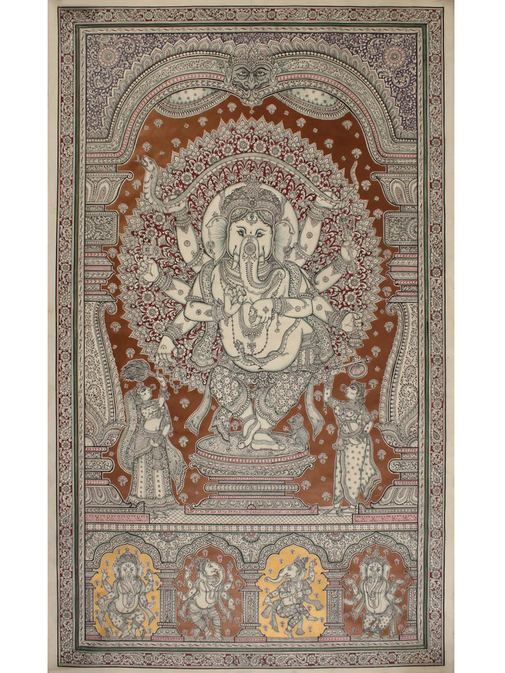 Superfine Apasara Worshipping Vinayaka (Ganesha) Painting on Tussar Silk · view 1