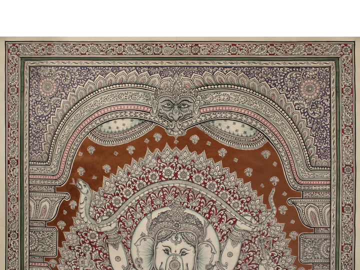Superfine Apasara Worshipping Vinayaka (Ganesha) Painting on Tussar Silk · view 2