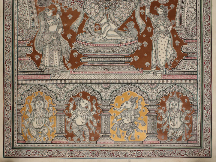 Superfine Apasara Worshipping Vinayaka (Ganesha) Painting on Tussar Silk · view 4