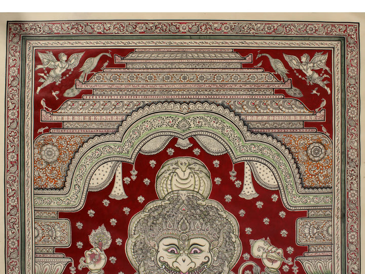 Superfine Furious Narasimha Seated Painting on Tussar Silk · view 2