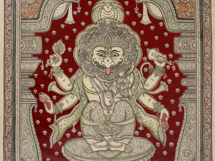Superfine Furious Narasimha Seated Painting on Tussar Silk · view 3