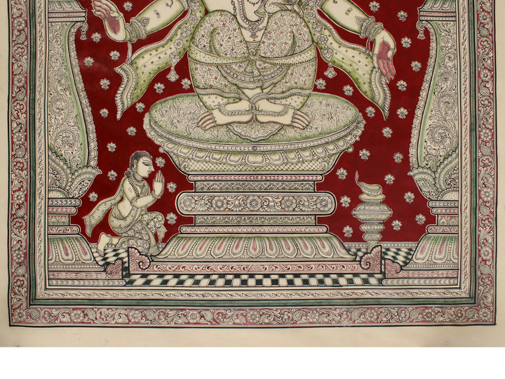 Superfine Furious Narasimha Seated Painting on Tussar Silk · view 4