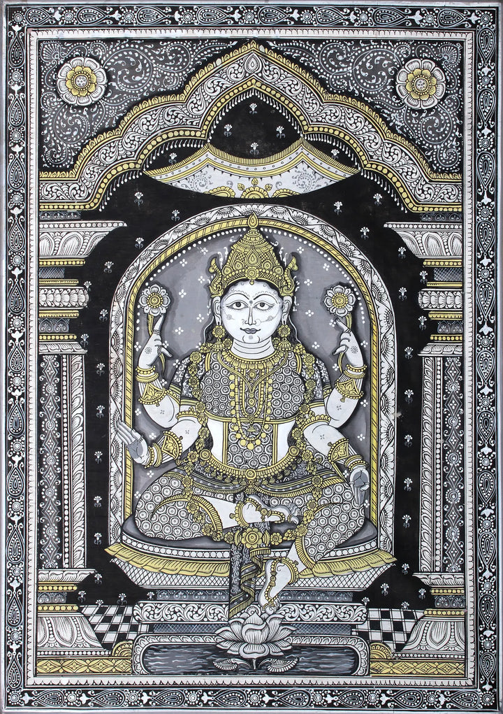 Devi Lakshmi, the Very Picture of Opulence Painting on Tussar Silk · view 1