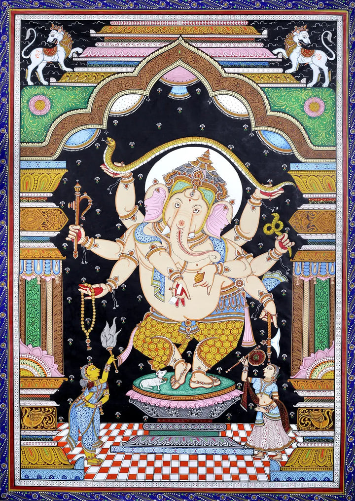 The Princely Form of Nrtya Ganesha Painting on Tussar Silk by Rabi Behra · view 1