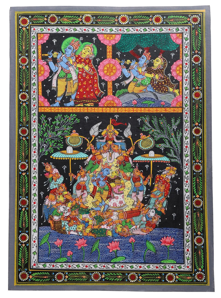 The Romantic Aspect of Krishnaleela on Patti Folk from the Temple Town Puri (Orissa) Painting by Rabi Behera · view 1