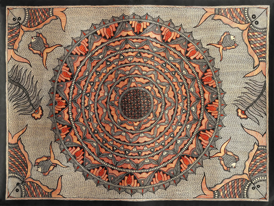 Marine Mandala Madhubani Painting on Handmade Paper