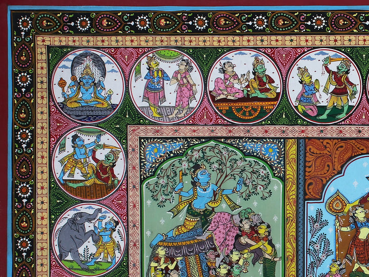Krishna Leela (The Story of Lord Krishna) Pattachitra Painting on Cloth by Rabi Behera · view 2