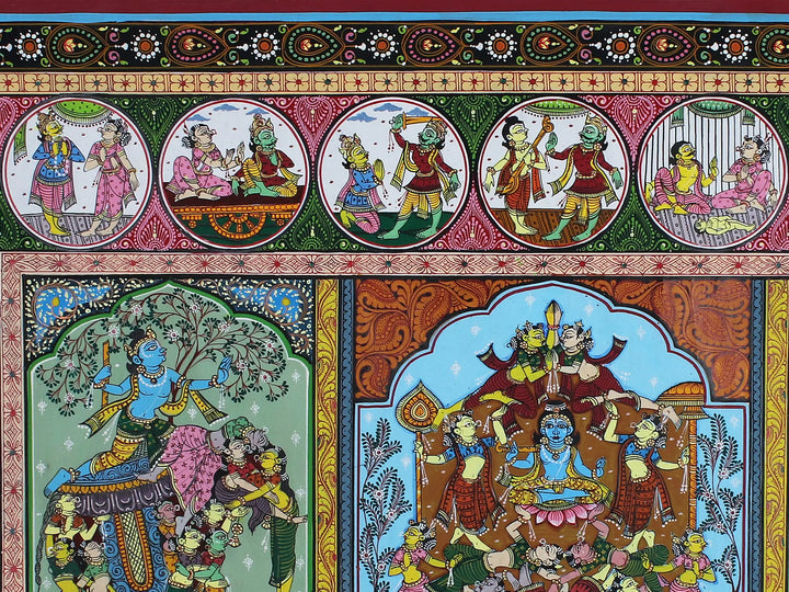 Krishna Leela (The Story of Lord Krishna) Pattachitra Painting on Cloth by Rabi Behera · view 3