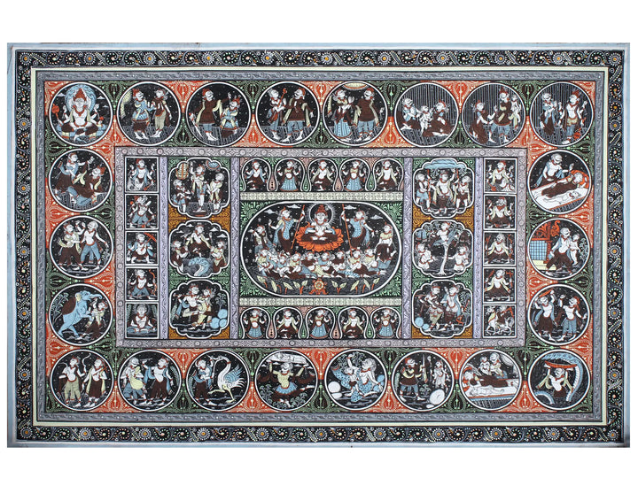 Krishna Leela (The Story of Lord Krishna) Pattachitra Painting on Cloth by Rabi Behera · view 1
