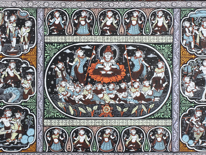 Krishna Leela (The Story of Lord Krishna) Pattachitra Painting on Cloth by Rabi Behera · view 2