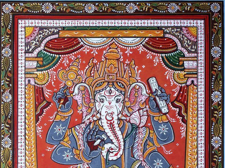 Standing Lord Ganesha Pattachitra Painting on Cloth by Rabi Behera · view 3