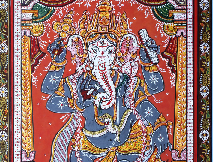Standing Lord Ganesha Pattachitra Painting on Cloth by Rabi Behera · view 4