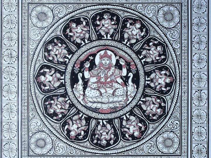 Goddess Lakshmi with Ten Incarnations of Lord Vishnu (Dashavatara) Pattachitra Painting on Cloth by Rabi Behera · view 4