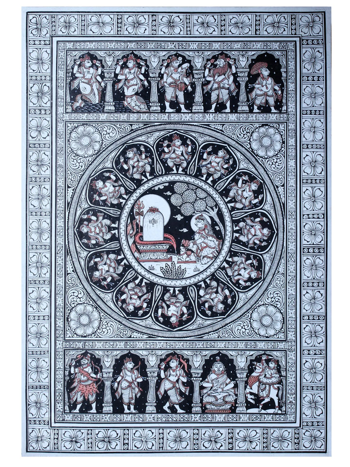 Devi Parvati Worship of Shiva Linga with Lord Vishnu Dashavatara Pattachitra Painting on Cloth by Rabi Behera · view 1