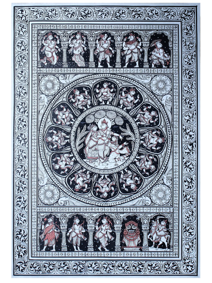 Krishna with Satyabhama and Rukmani Pattachitra Painting on Cloth by Rabi Behera · view 1