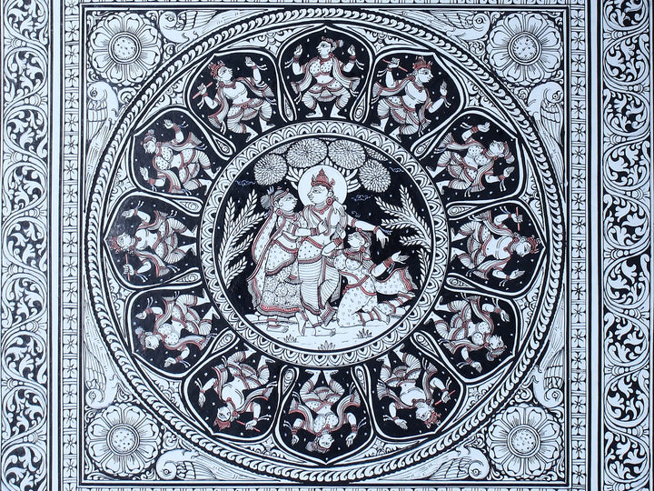 Krishna with Satyabhama and Rukmani Pattachitra Painting on Cloth by Rabi Behera · view 4
