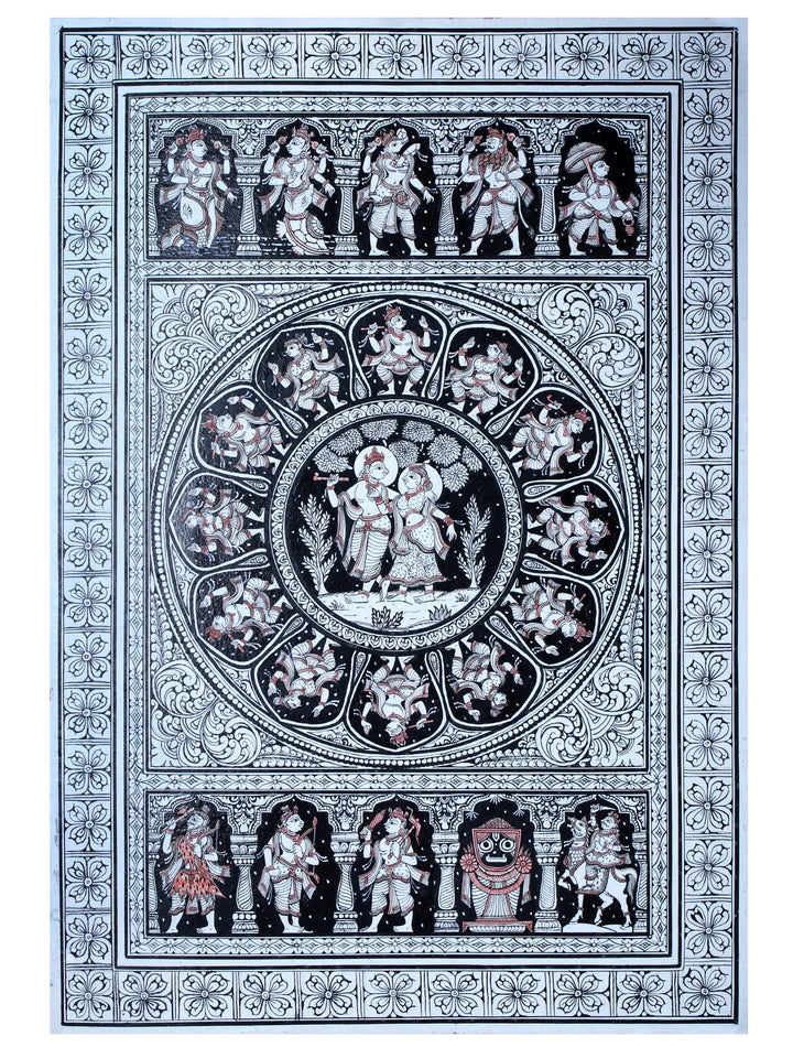 Radha Krishna with Ten Incarnations of Lord Vishnu (Dashavatara) Pattachitra Painting on Cloth by Rabi Behera · view 1