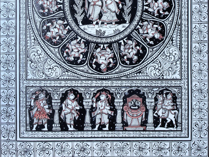 Radha Krishna with Ten Incarnations of Lord Vishnu (Dashavatara) Pattachitra Painting on Cloth by Rabi Behera · view 4