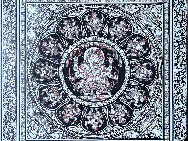 Lord Ganesha with Ten Incarnations of Lord Vishnu (Dashavatara) Pattachitra Painting on Cloth by Rabi Behera · view 4