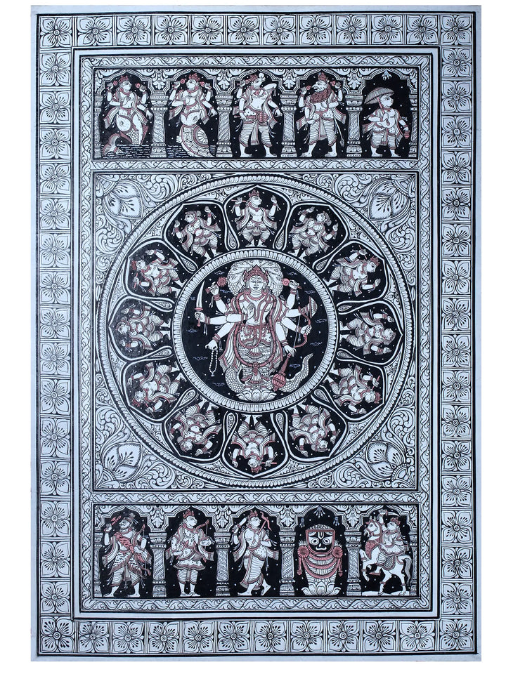 Mahavishnu and His Ten Incarnations (Dashavatara) Pattachitra Painting on Cloth by Rabi Behera · view 1