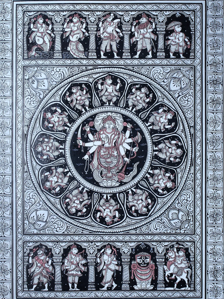 Mahavishnu and His Ten Incarnations (Dashavatara) Pattachitra Painting on Cloth by Rabi Behera · view 2