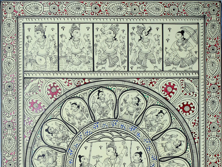 Lord Krishna Lifting Goverdhan Mountain with Dashavatara of Lord Vishnu Pattachitra Painting on Cloth by Rabi Behera · view 3