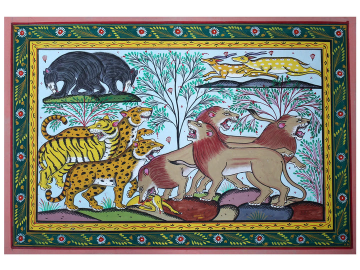 Feasting on Their Hunt Pattachitra Painting on Cloth · view 1