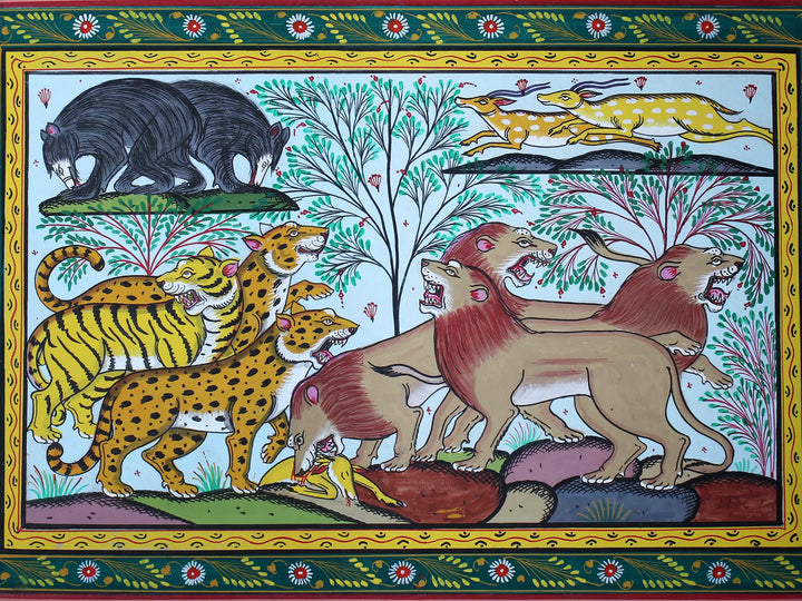 Feasting on Their Hunt Pattachitra Painting on Cloth · view 2