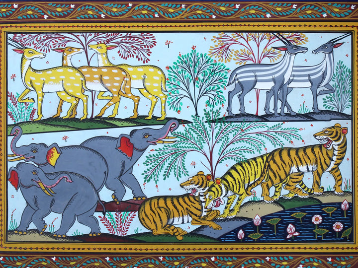 The Wildlife Paata from Odisha Pattachitra Painting on Cloth by Rabi Behera · view 2