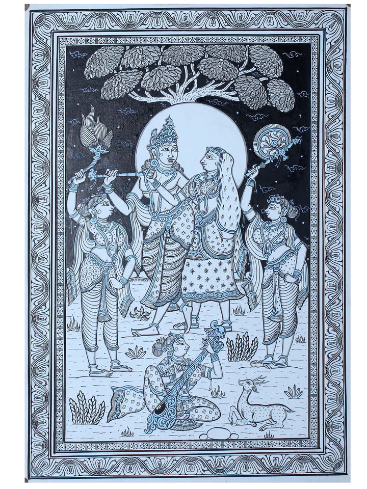 Murlidhar with Radha (Radha-Krishna) Pattachitra Painting on Cloth by Rabi Behera · view 1