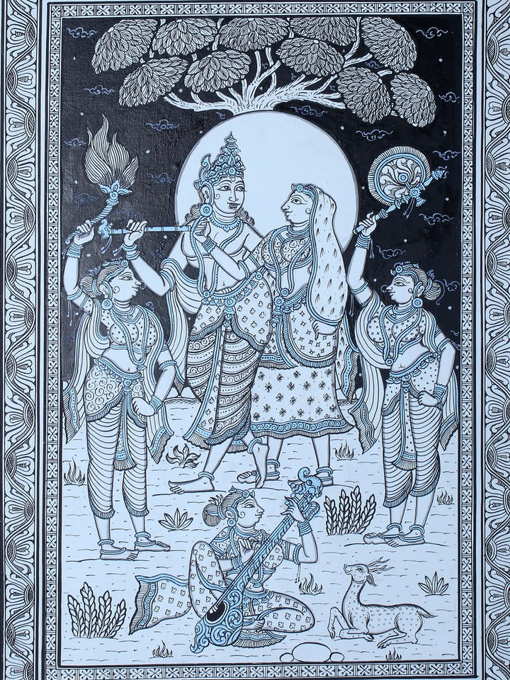 Murlidhar with Radha (Radha-Krishna) Pattachitra Painting on Cloth by Rabi Behera · view 2