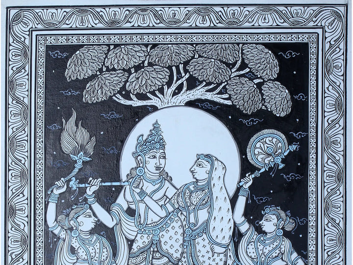 Murlidhar with Radha (Radha-Krishna) Pattachitra Painting on Cloth by Rabi Behera · view 3