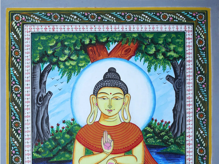 Sitting Gautam Buddha Pattachitra Painting on Cloth by Rabi Behera · view 3