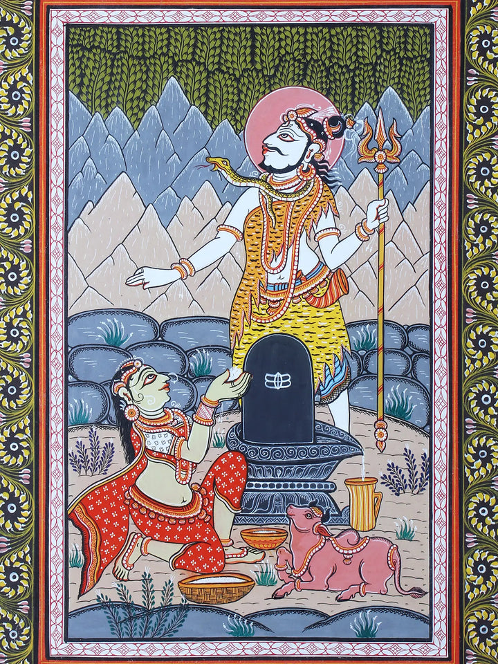 Goddess Parvati Worships the Shiva Linga Pattachitra Painting on Cloth by Rabi Behera · view 2