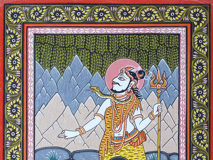 Goddess Parvati Worships the Shiva Linga Pattachitra Painting on Cloth by Rabi Behera · view 3